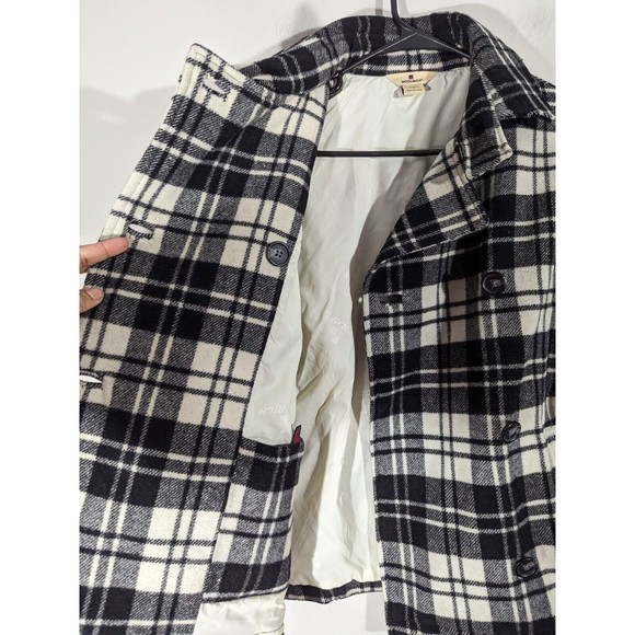 Woolrich Black White Plaid Peacoat Jacket Preppy Wool Blend Women Size S - Picture 3 of 10